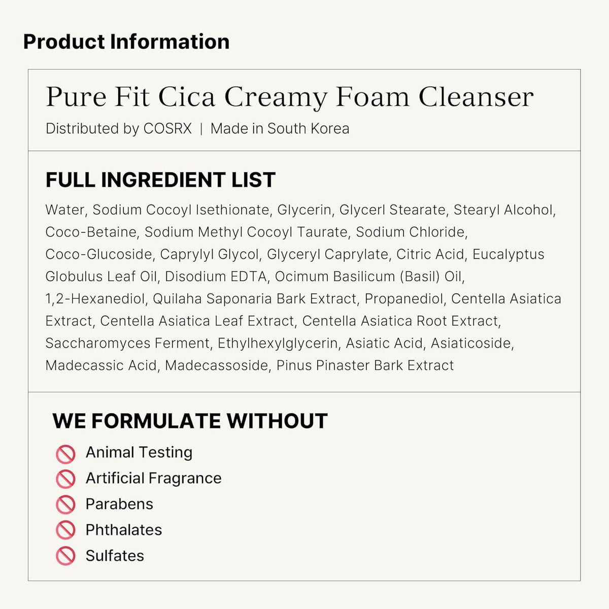 [COSRX] Pure Fit Cica Creamy Foam Cleanser 150ml