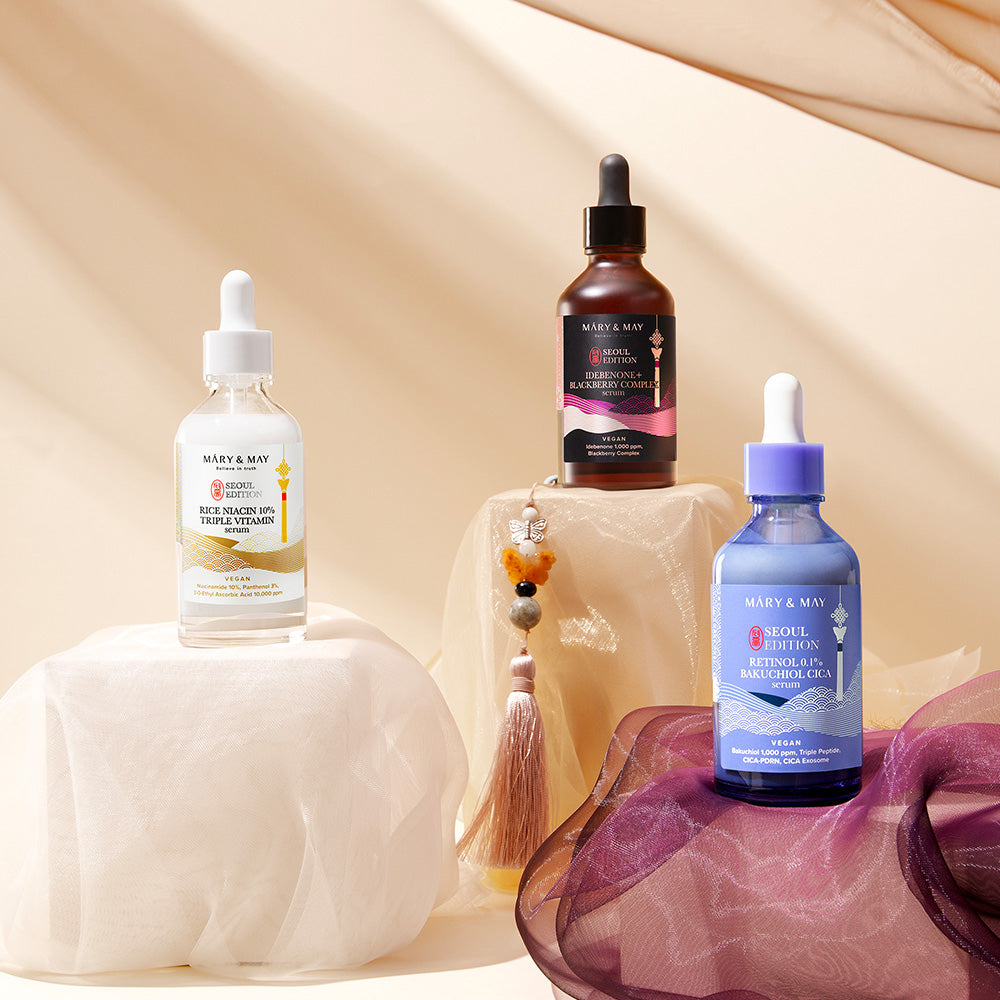 [Mary&May] Idebenone+Blackberry Complex Serum_80ml+[Mary&May] Rice niacin 10% Triple Vitamin Serum 80ml+[Mary&May] Retinol 0.1% Bakuchiol Cica Serum 80ml