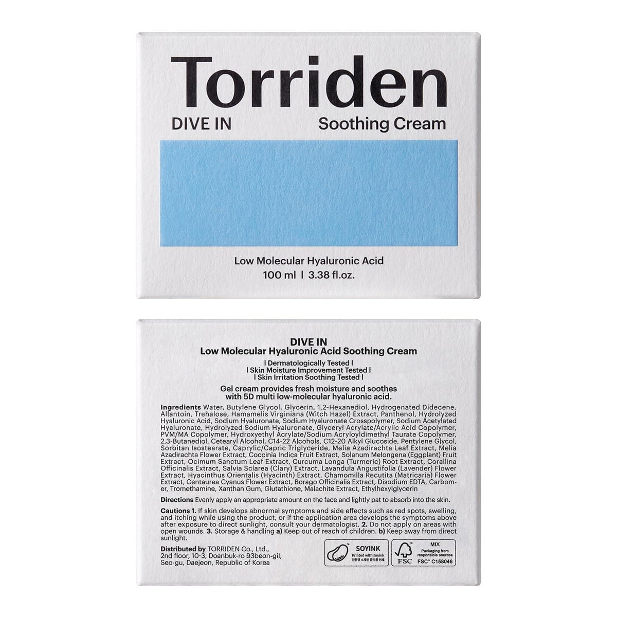 [TORRIDEN] DIVE IN Low Molecular Hyaluronic Acid Soothing Cream 100ml
